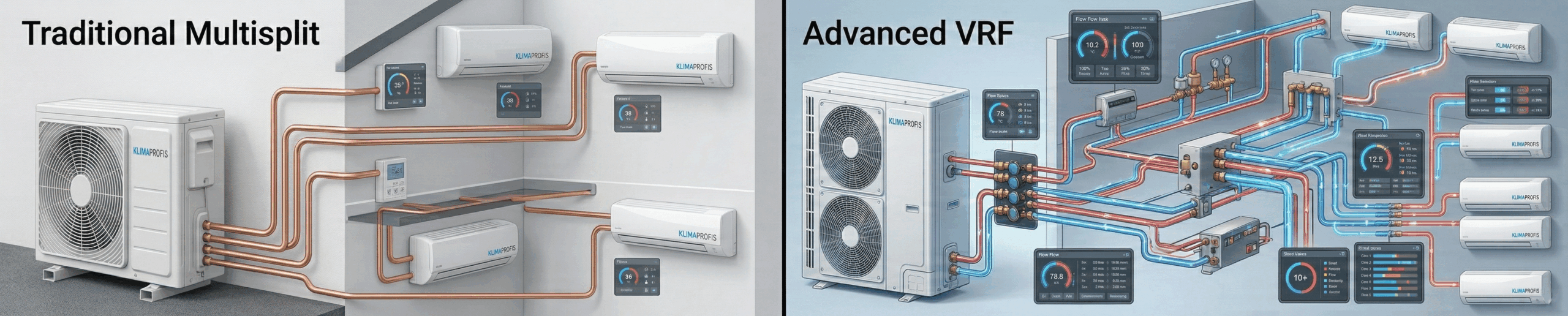 vrf-multi VRF vs. Multisplit: Die Kältemittel-Verteilung als technischer Gamechanger für Großprojekte